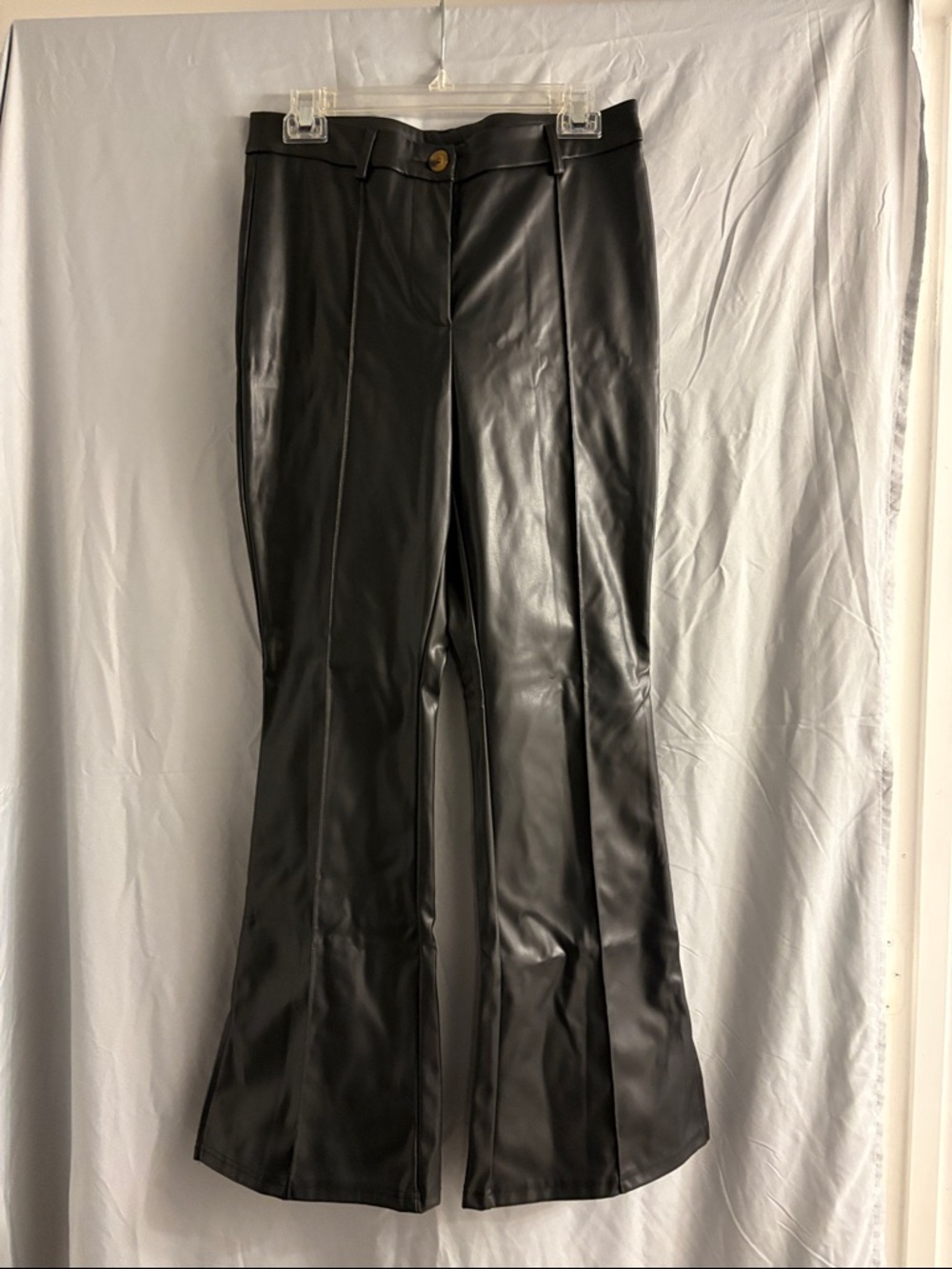Black Faux Leather Flared Pants